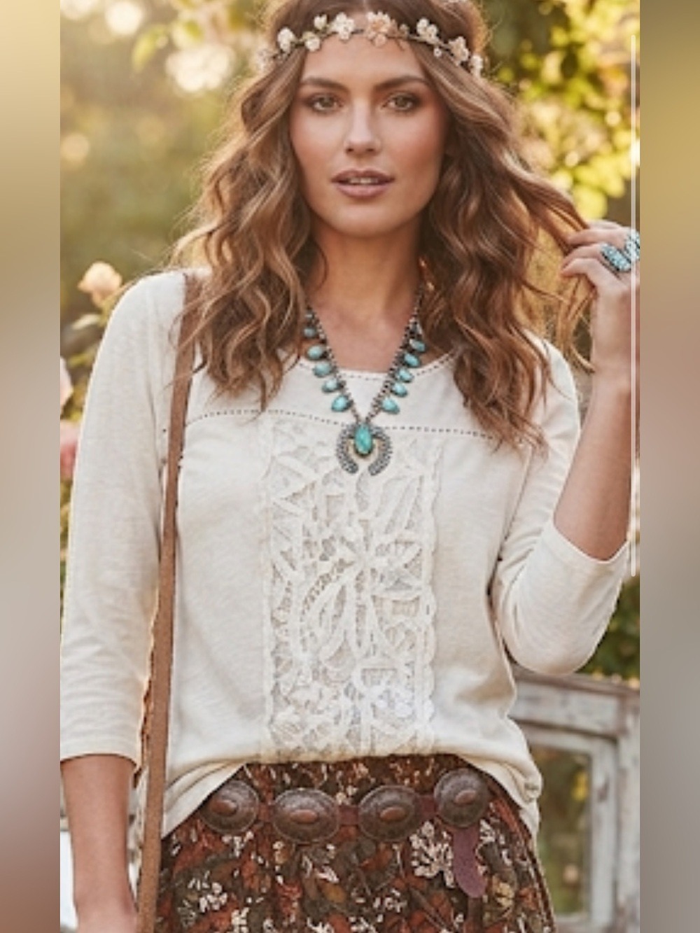 Garnet Hill White Lace Accent Blouse Small